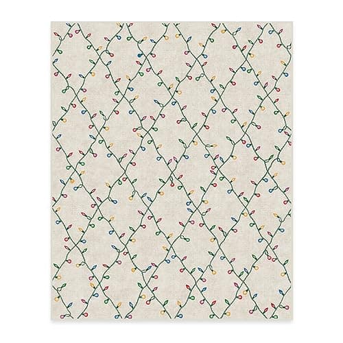 Christmas RUGGABLE Washable 8x10 Large Area Rug, Neutral, Premium Christmas Rugs for Living Room, Bedroom, Kitchen, Office, Classroom with Gripper Non Slip Pad, Holiday Lights Creme