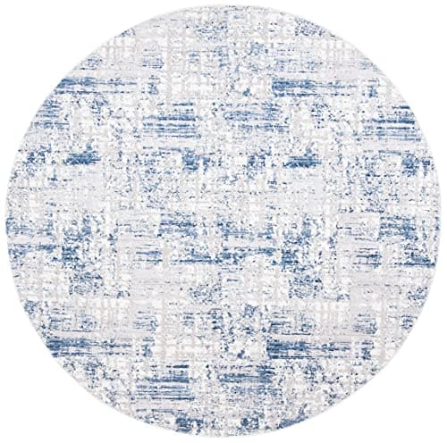 SAFAVIEH Amelia Collection Area Rug - 6'7" Round, Blue & Grey, Modern Abstract Distressed Design, Non-Shedding & Easy Care, Ideal for High Traffic Areas in Living Room, Bedroom (ALA786M)