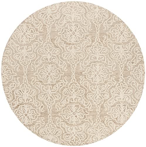 SAFAVIEH Blossom Collection 10' Round Beige/Ivory BLM112B Handmade Wool Area Rug