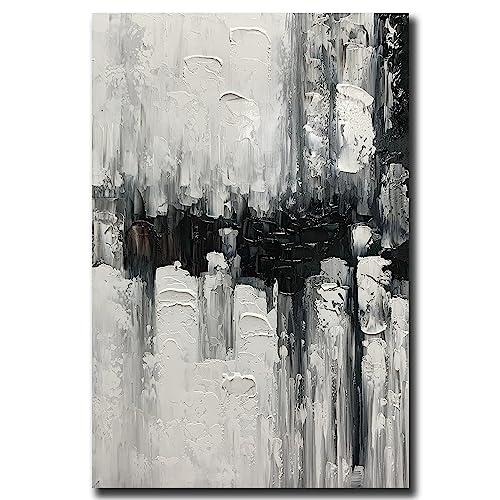 Boieesen Art,24x36Inch 100% Hand Painted Black White Minimalist Oil Painting Textured Abstract Acrylic Canvas Wall Art Contemporary Artwork on Canvas