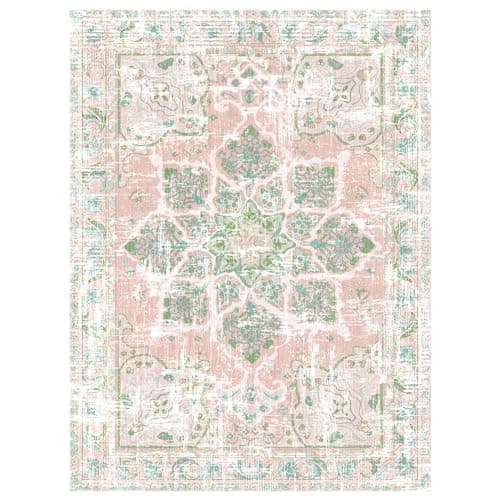 Vhong Boho Area Rugs Vintage Washable Neutral Modern Dusty Pink and Green 5x7 Non Slip Carpet for Nursery Living Room Dining Room Bedroom Farmhouse Girls'Room