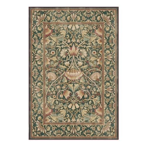 Christmas RUGGABLE x Morris & Co Washable 6x9 Area Rug, Lodden Soft Evergreen & Gold, Premium Christmas Rugs for Living Room, Bedroom, Kitchen, Office, Classroom with Gripper Non Slip Pad