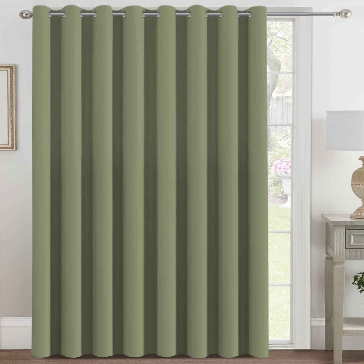 H.VERSAILTEX Blackout Patio Curtains 100 x 84 Inches for Sliding Door Extral Wide Blackout Curtain Panels Thermal Insulated Room Divider - Grommet Top, 7' Tall by 8.5' Wide - Sage