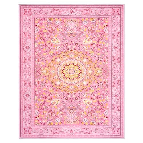 Pink HOMETHIC 8x10 Area Rugs Machine Washable Boho Rug Oriental Floral Soft Indoor Carpet Low Pile Non Slip Large Rugs for Living Room Bedroom Office Dining Room Decor Aesthetic, Pink