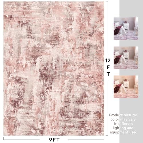 Tchido Area Rug 9x12 Rugs for Bedroom-Living Room Rugs-Pink Rugs for Girls Dorm Rugs for College Students Nursery Modern Washable Rugs Rose Pink