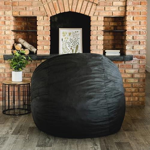 Big Joe Fuf Large Foam Filled Bean Bag Chair with Removable Cover, Black Lenox, Durable Woven Polyester, 4 feet Big