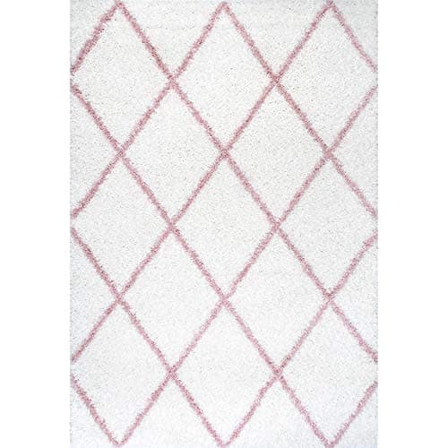 nuLOOM Tess Moroccan Shag Area Rug - 9x12 Shag Area Rug Modern/Contemporary Pink/Ivory Rugs for Living Room Bedroom Dining Room Nursery