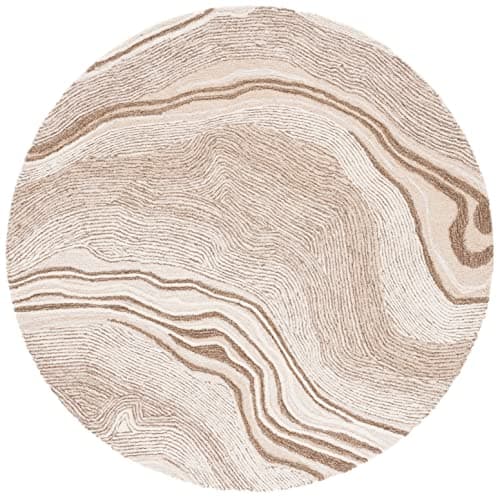 SAFAVIEH Fifth Avenue Collection Area Rug - 8' Round, Beige & Ivory, Handmade Mid-Century Modern Abstract New Zealand Wool, Ideal for High Traffic Areas in Living Room, Bedroom (FTV121B)