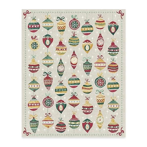 Christmas RUGGABLE Washable 8x10 Large Area Rug, Festive Garland White, Premium Christmas Rugs for Living Room, Bedroom, Kitchen, Office, Classroom with Gripper Non Slip Pad, Festive Garland White