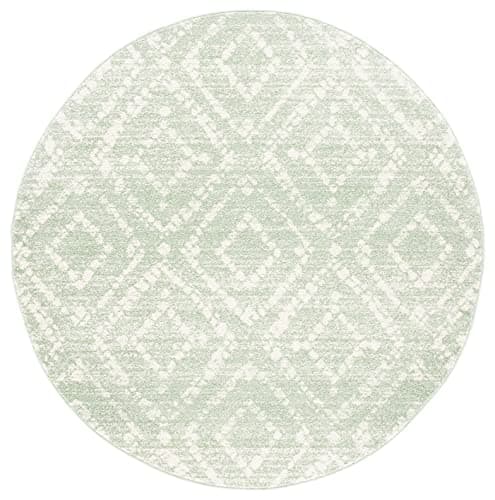 SAFAVIEH Adirondack Collection Area Rug - 4' Round, Green & Ivory, Modern Diamond Distressed Design, Non-Shedding & Easy Care, Ideal for High Traffic Areas in Living Room, Bedroom (ADR131Y)