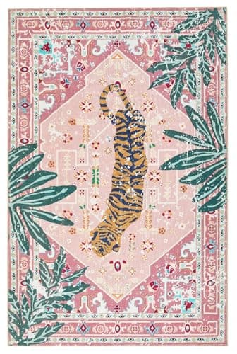 Aldopein Washable Hippie Rugs Boho Vintage Tropical Jungle 4x6 Area Rugs Accent Oriental Carpet for Bedroom Kitchen Dining Living Room Modern Indoor Entry Entrance Tribal Floor Rug