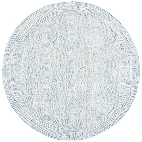 SAFAVIEH Abstract Collection Area Rug - 10' Round, Ivory & Blue, Handmade Wool, Ideal for High Traffic Areas in Living Room, Bedroom (ABT340M)