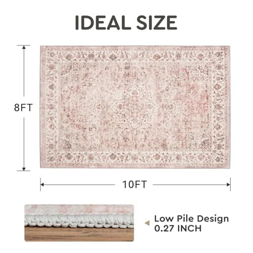 tchdio 8x10 Machine Washable Area Rug for Living Room Rugs for Bedroom 8x10 Area Rugs Washable Rug Carpet Vintage Rug Floral, Washable Kitchen Rugs Non Slip Foldable Area Rug Vintage Rugs, Pink