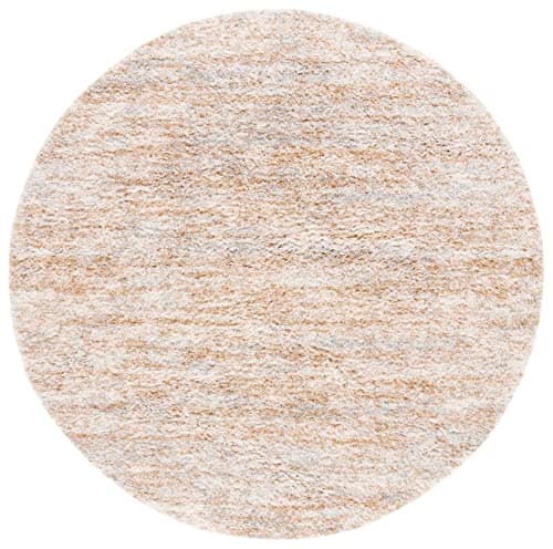 SAFAVIEH Berber Shag Collection Area Rug - 7' Round, Ivory & Light Gold, 1.2-inch Thick Ideal for High Traffic Areas in Living Room, Bedroom (BER563D)