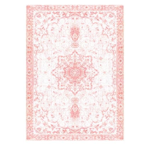 Sofrug 9x12 Area Rug - Vintage Honeycomb Non-Slip Backing Area Rugs Pink Soft Faux Wool Carpet Foldable & Machine Washable Rugs for Living Room Bedroom Dining Room Home Office