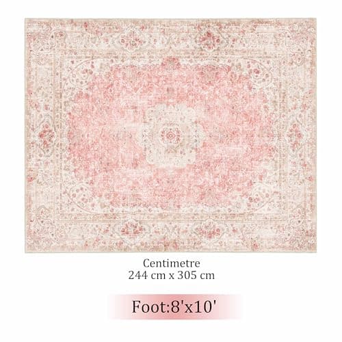 Pink Castage 8x10 Area Rugs Washable,Pink Rug for Living Room Bedroom Dining Room,Large Boho Vintage Bohemian Distressed Carpet Non Slip,Blush