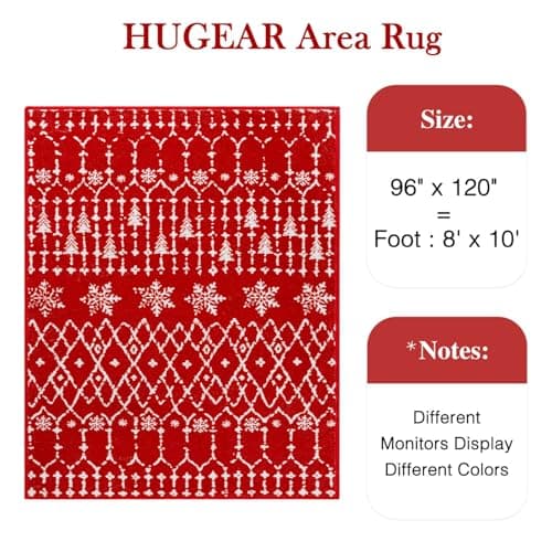 Christmas HUGEAR Christmas Boho Large Area Rug 8x10 Living Room Rug Machine Washable Rugs Low Pile Carpet Indoor Door Mat Green/White Non-Slip Retro Carpet for Bedroom Kitchen Dining Bathroom