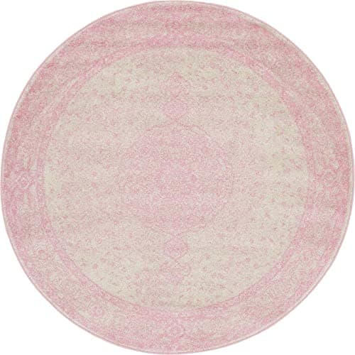 Unique Loom Bromley Collection Area Rug - Midnight (5' 1" Round Pink/Ivory)