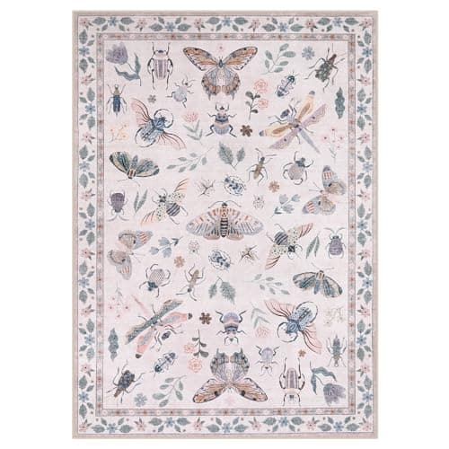 Pink Lahome Insect Print Machine Washable Rugs 5x7, Non Slip Soft Living Room Rugs Ultra-Thin Modern Pink Rugs for Bedroom Girls, Stain Resistant Accent Carpet for Dining Room Office Nursery(5'x7',Pink)