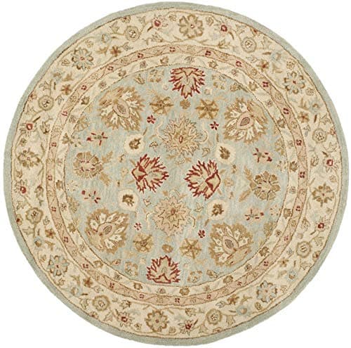 SAFAVIEH Antiquity Collection Area Rug - 10' Round, Grey Blue & Beige, Handmade Traditional Oriental Wool, Ideal for High Traffic Areas in Living Room, Bedroom (AT822A)