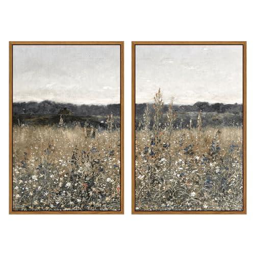 InSimSea 2 Pcs Framed Wall Art Vintage Landscape Decor, Meadow Scenery Paintings Above Bed Wall Decor, Canvas Prints, Living Room Bedroom Office Farmhouse Decor, 16"x24" Set of 2