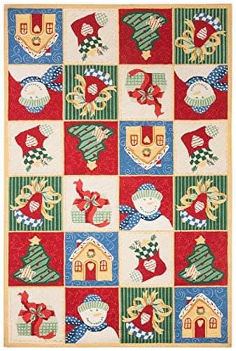 Christmas SAFAVIEH Chelsea Collection Area Rug - 6' x 9', White & Multi, Hand-Hooked Christmas Novelty Wool, Ideal for High Traffic Areas in Living Room, Bedroom (HK274A)