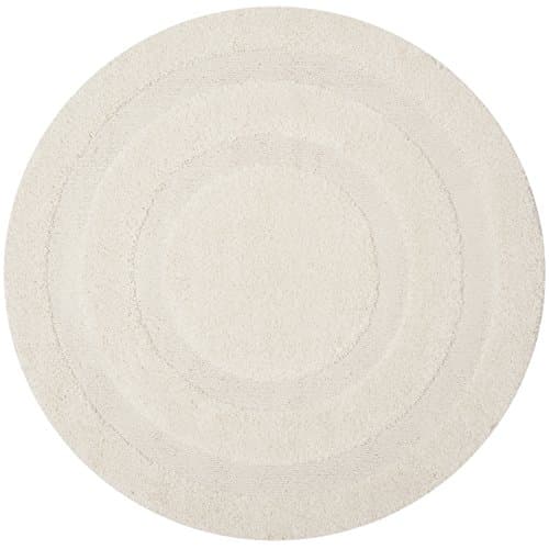 SAFAVIEH Florida Shag Collection Area Rug - 6'7" Round, Creme & Creme, Border Design, Non-Shedding & Easy Care, 1.2-inch Thick Ideal for High Traffic Areas in Living Room, Bedroom (SG454-1111)