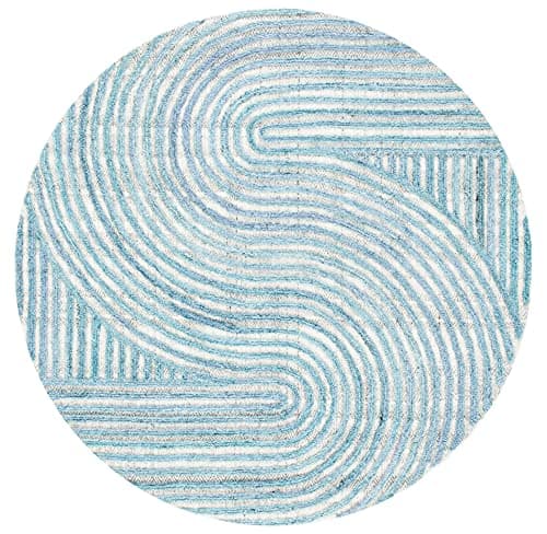 SAFAVIEH South Hampton Collection 6' Round Blue SHA301M Handmade Abstract Wool Area Rug