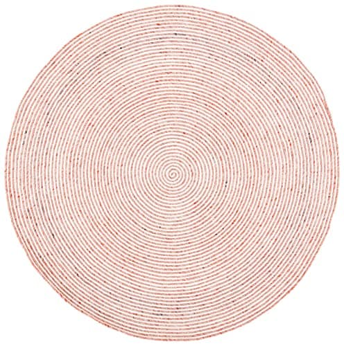 SAFAVIEH Braided Collection 6' Round Red/Ivory BRD905Q Handmade Country Cottage Reversible Wool Entryway Foyer Living Room Bedroom Kitchen Area Rug