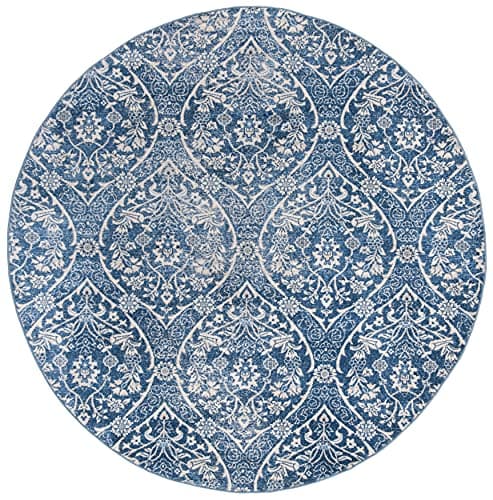 SAFAVIEH Brentwood Collection 6'7" Round Navy / Light Grey BNT860M Floral Damask Ogee Trellis Non-Shedding Dining Room Entryway Foyer Living Room Bedroom Area Rug