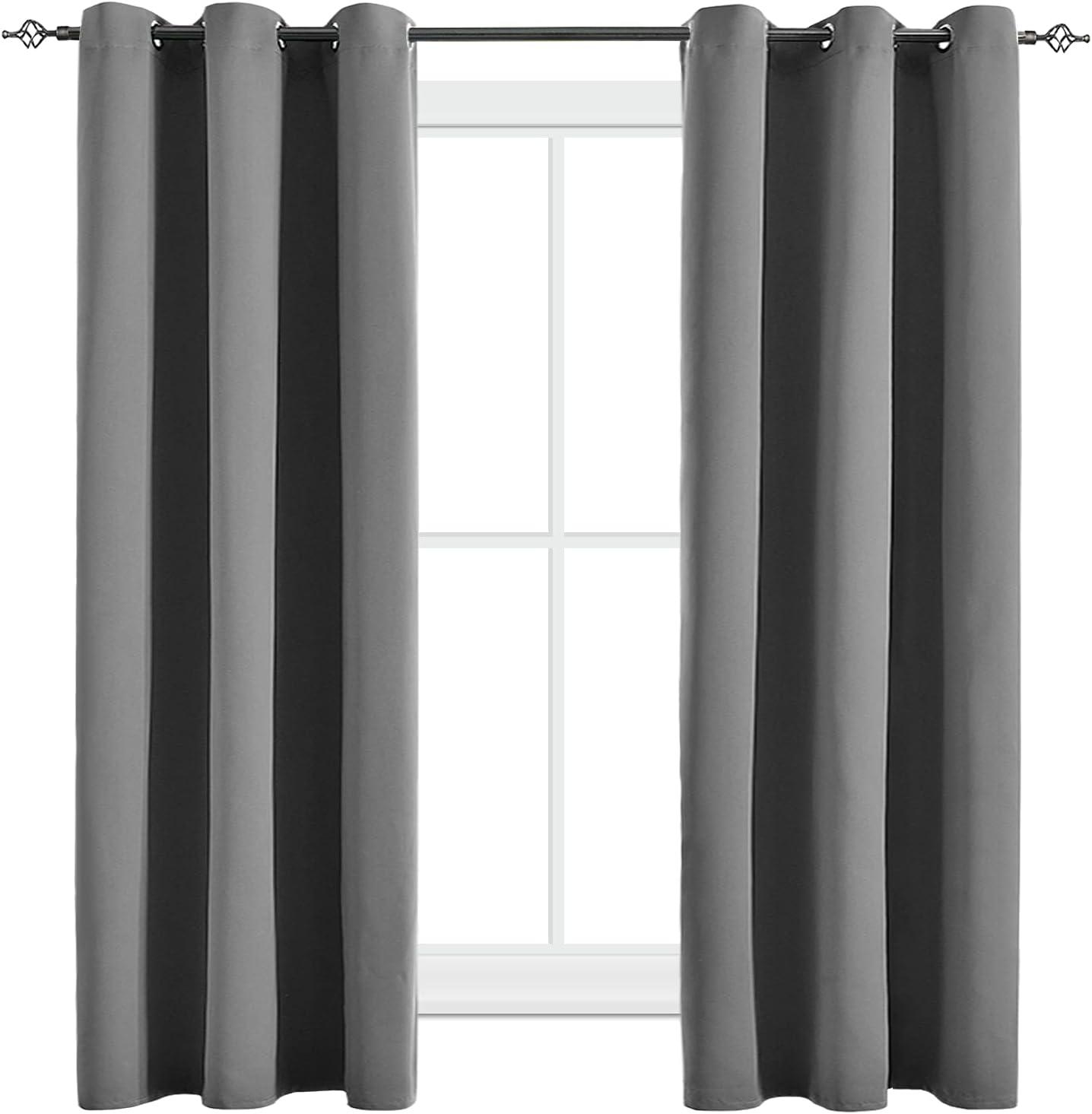 JSFLY Blackout Curtains for Bedroom Thermal Insulated Light Blocking Room Darkening Curtains Solid Grommet Window Drapes for Living Room, Set of 2 Curtain Panels 42 W x 63 L inch Long Dark Gray