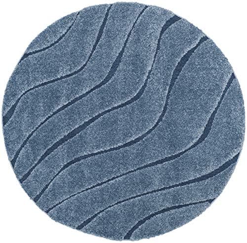 SAFAVIEH Florida Shag Collection 6'7" Round Light Blue / Blue SG472 Abstract Wave Non-Shedding Living Room Bedroom Dining Room Entryway Plush 1.2-inch Thick Area Rug