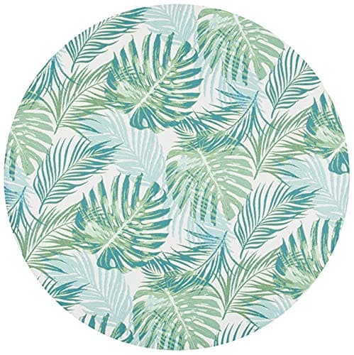 SAFAVIEH Barbados Collection 6'6" Round Green / Teal BAR592X Tropical Botanical Indoor/ Outdoor Non-Shedding Easy Cleaning Patio Backyard Porch Deck Mudroom Area Rug