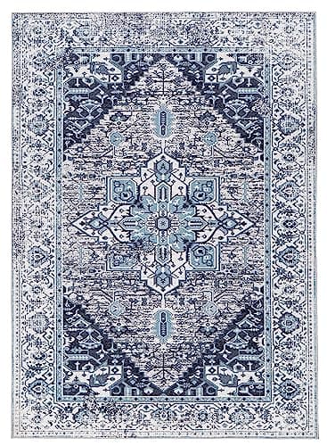 Christmas Syalife 8x10 Area Rugs - Washable, Low Pile, Non-Slip for Living Room, Bedroom, Entryway, and Kitchen - Non-Shedding Indoor Rug Print Mat Carpet, Blue