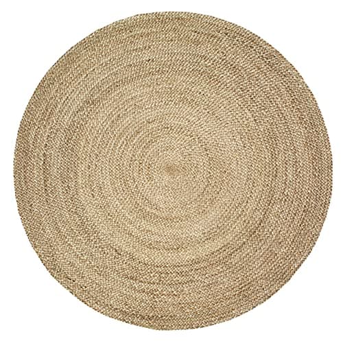 FRELISH DECOR Handwoven Jute Area Rug - 10 feet Round - Natural Yarn - Rustic Vintage Beige Braided Reversible Rug - Eco Friendly Rugs for Bedroom - Kitchen - Living Room - Farmhouse (10' Round)