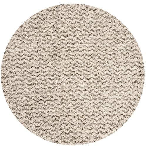 SAFAVIEH Hudson Shag Collection 8' Round Ivory/Grey SGH330A Chevron Non-Shedding 2-inch Thick Area Rug