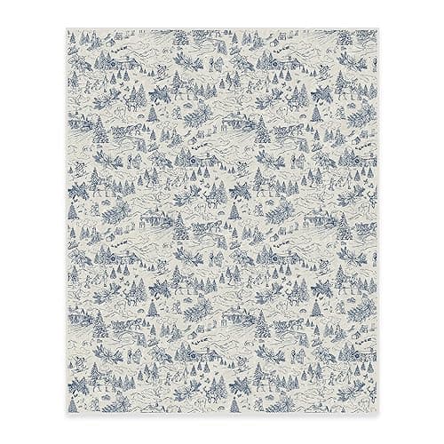 Christmas RUGGABLE Washable 8x10 Large Area Rug, Winter Toile Blue, Premium Winter Rugs for Living Room, Bedroom, Kitchen, Office, Classroom with Gripper Non Slip Pad, Winter Toile Blue