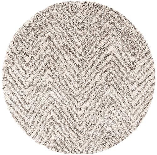 SAFAVIEH Hudson Shag Collection Area Rug - 7' Round, Ivory & Grey, Chevron Design, Non-Shedding & Easy Care, 2-inch Thick Ideal for High Traffic Areas in Living Room, Bedroom (SGH375A)