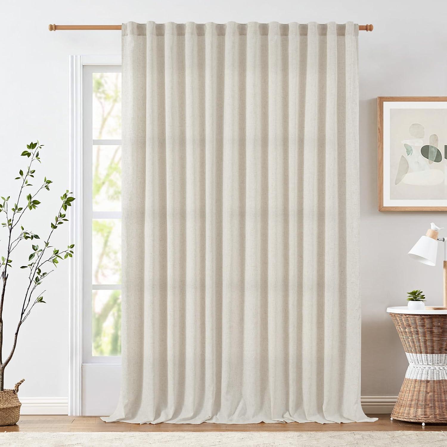 jinchan Linen Curtain for Living Room 108 Inch Length Extra Wide for Room Divider Crude Curtain Rustic Farmhouse Curtain Rod Pocket Back Tab Light Filtering Drapes Bedroom Window Curtain 1 Panel Ecru