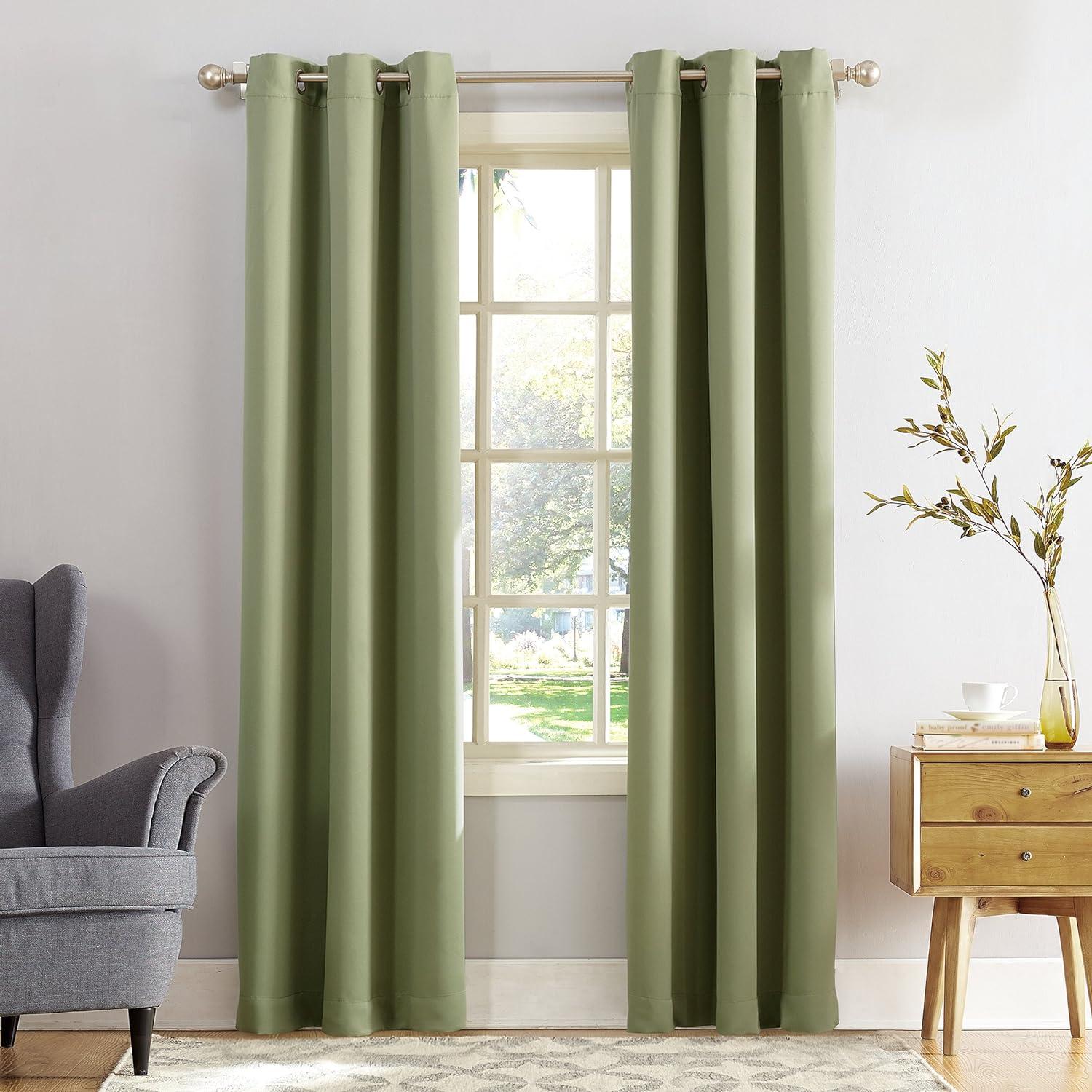 Sun Zero Easton Energy Saving Blackout Grommet Curtain Panel, 40" x 84", Sage Green