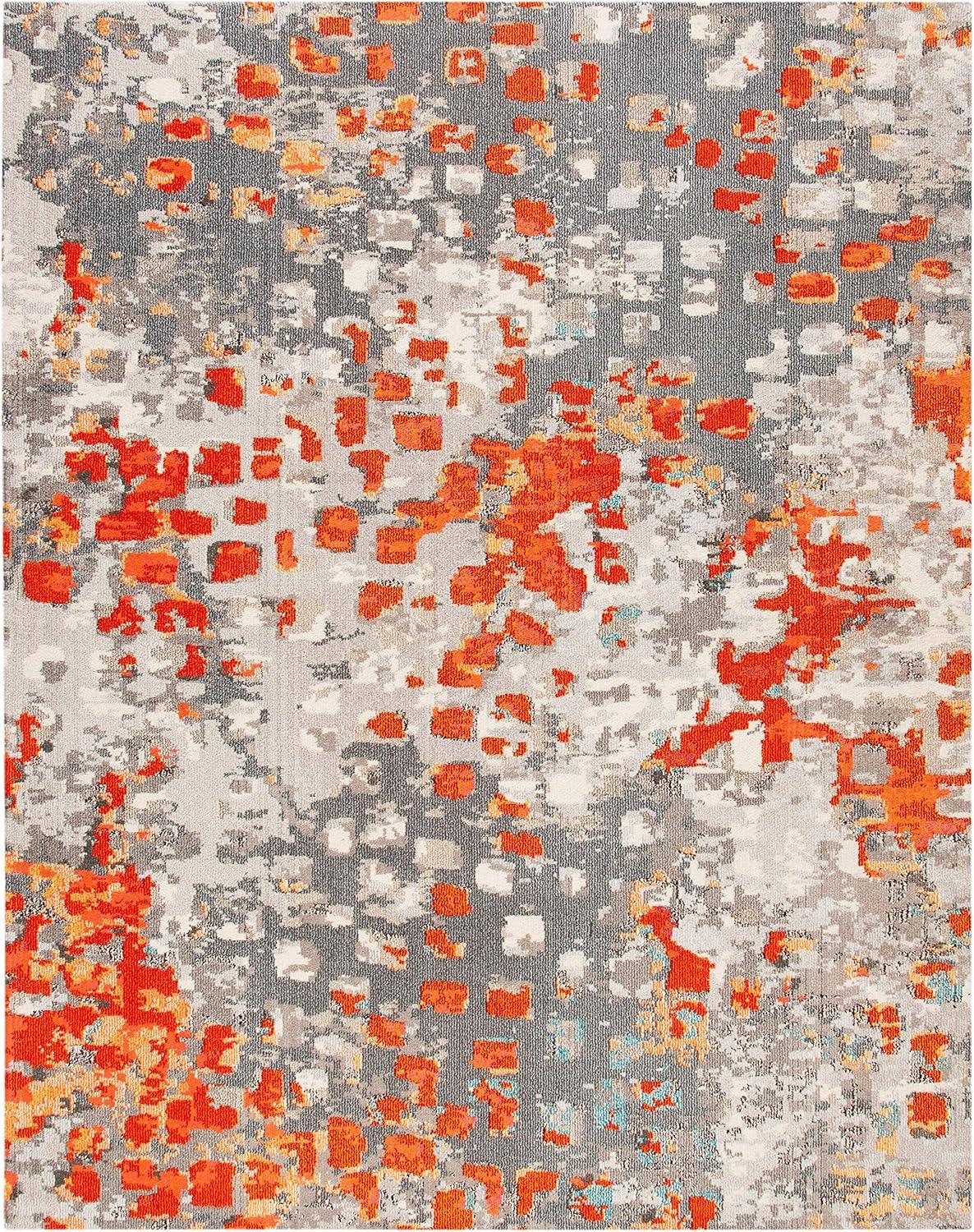 ‎Grey/Orange ‎Contemporary  ‎Living Room ‎Area Rug