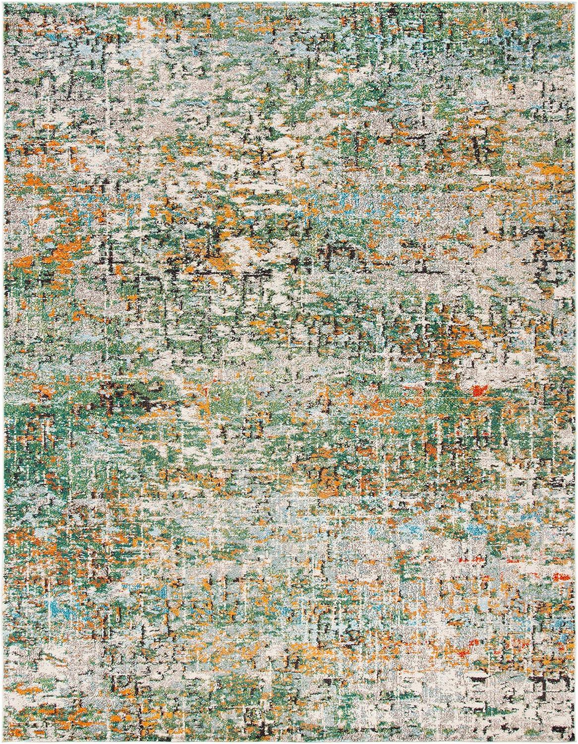 Green/Turquoise Contemporary Shed Resistant, Stain Resistant Living Room Area Rug