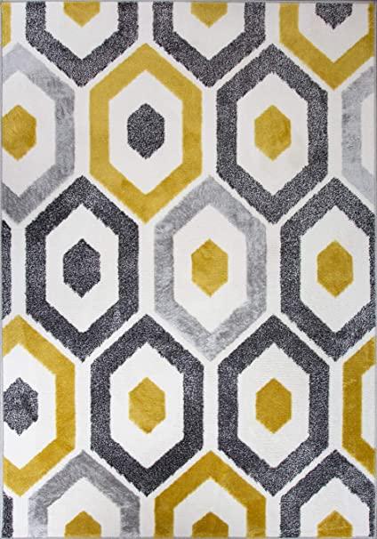 Mustard and Gray Geometric Patchwork Rug